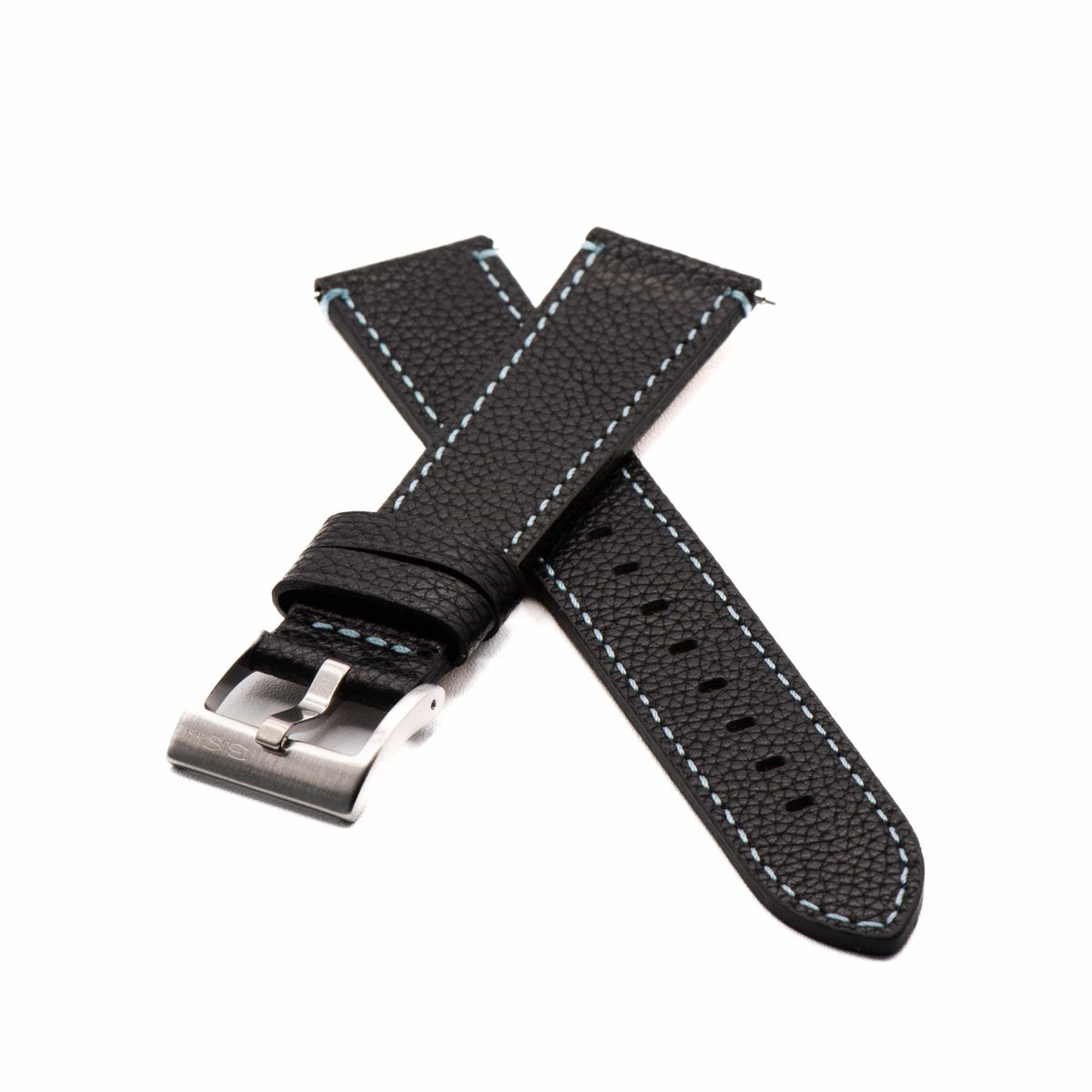 Leather - Contrast Stitch Black with Light Blue