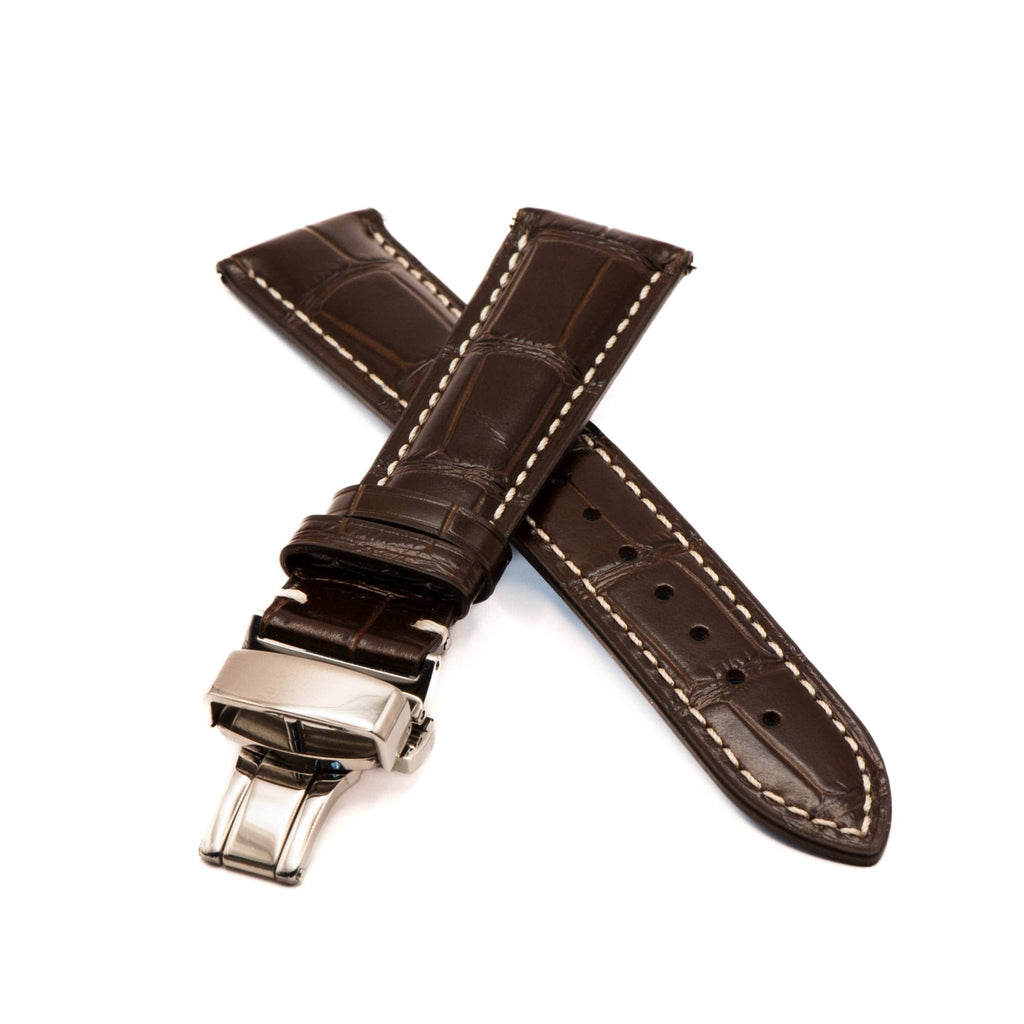 Leather - Crocodile Grain - Chocolate Brown - Butterfly Clasp