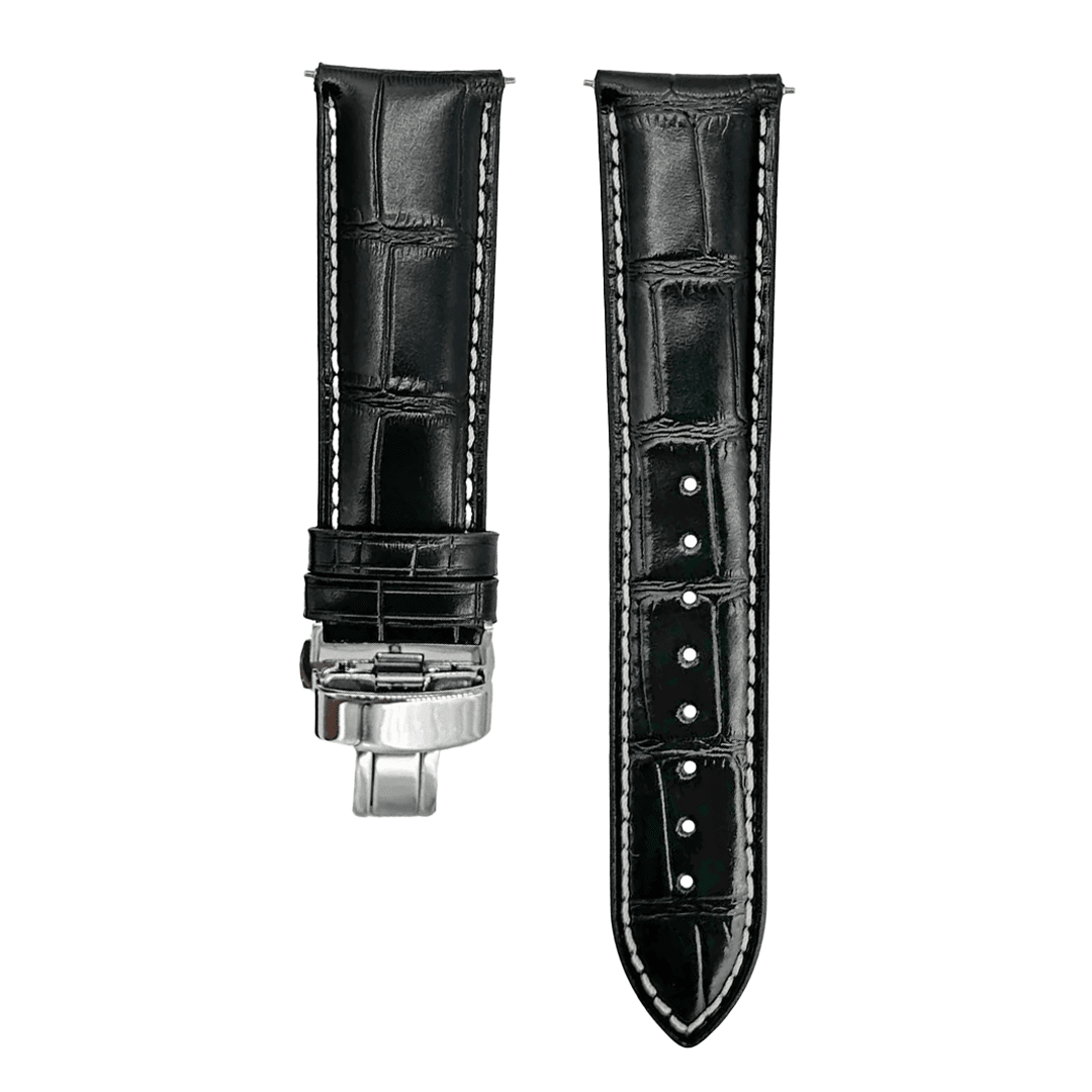 Leather - Crocodile Grain - Licorice Black - Butterfly Clasp