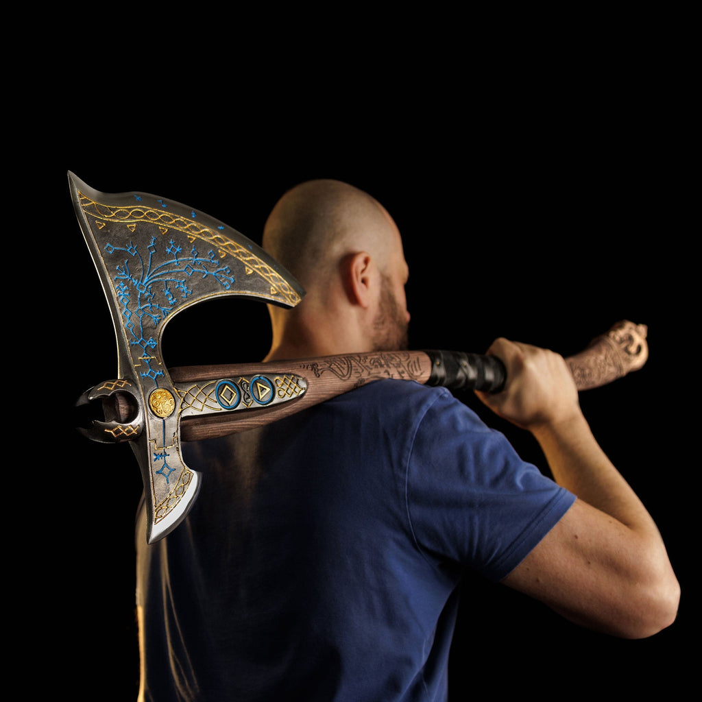 Leviathan Kratos axe with carved handle 34.25"