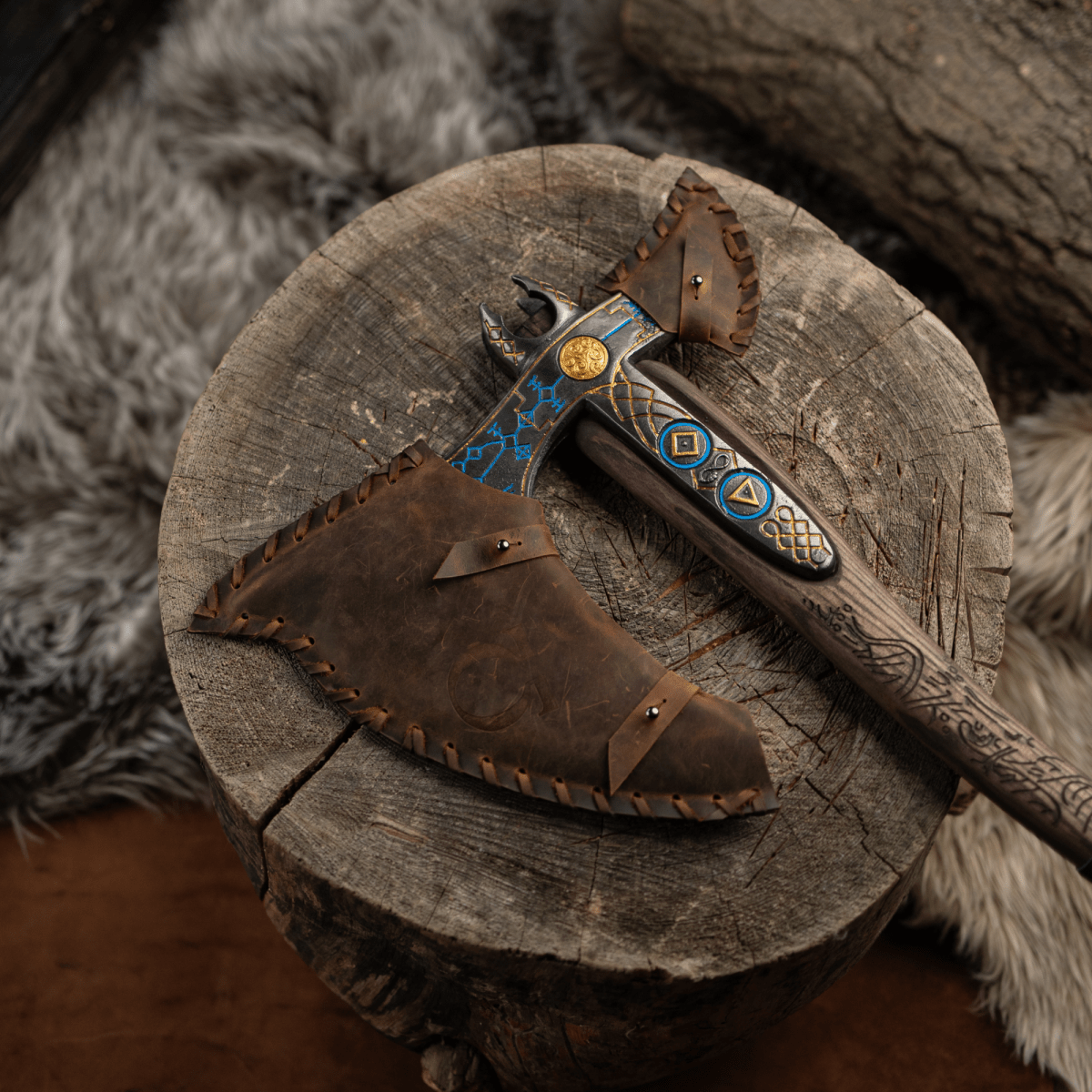 Leviathan Kratos axe with carved handle 34.25"