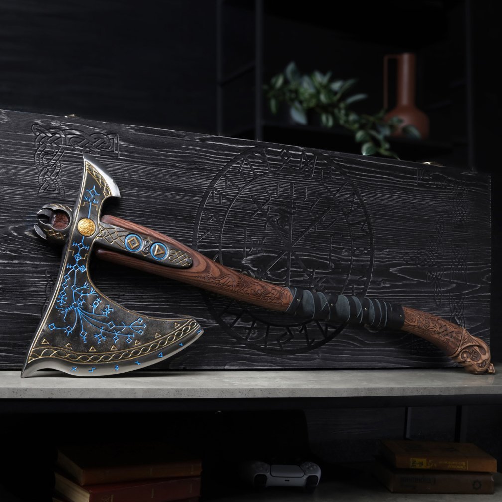 Leviathan Kratos axe with carved handle 34.25"