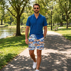 Ocean Blue Men's Button Down Resort Shirt, Modern Fit
