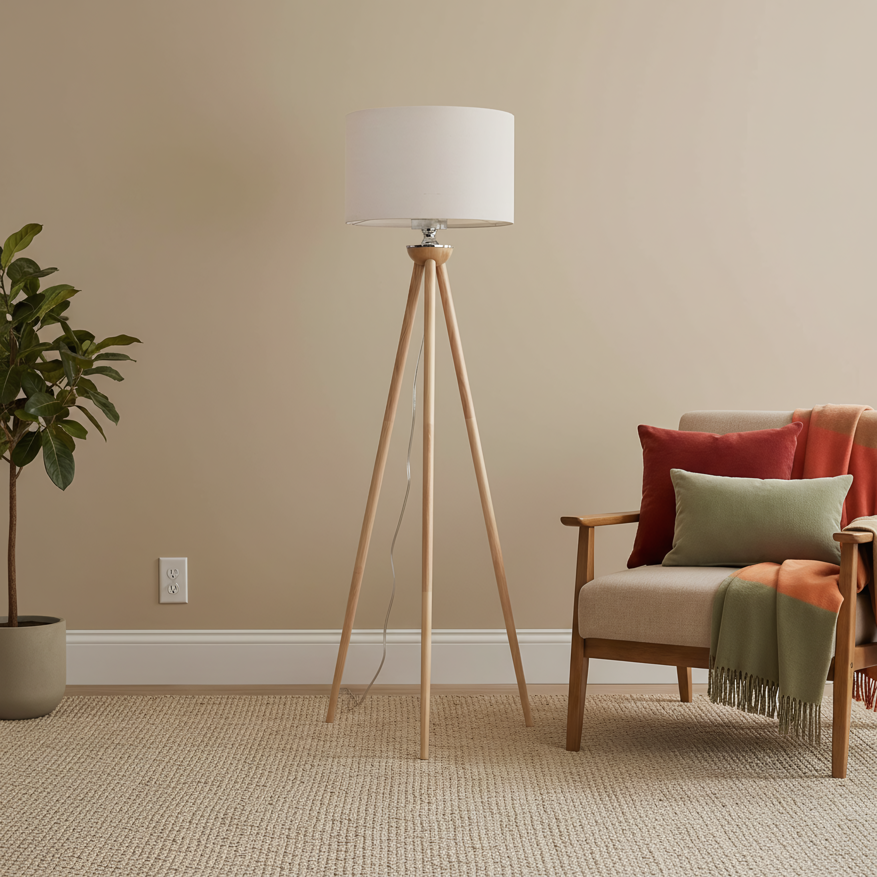 Lirios Three Legged Wooden Strip Floor Lamp - Natural