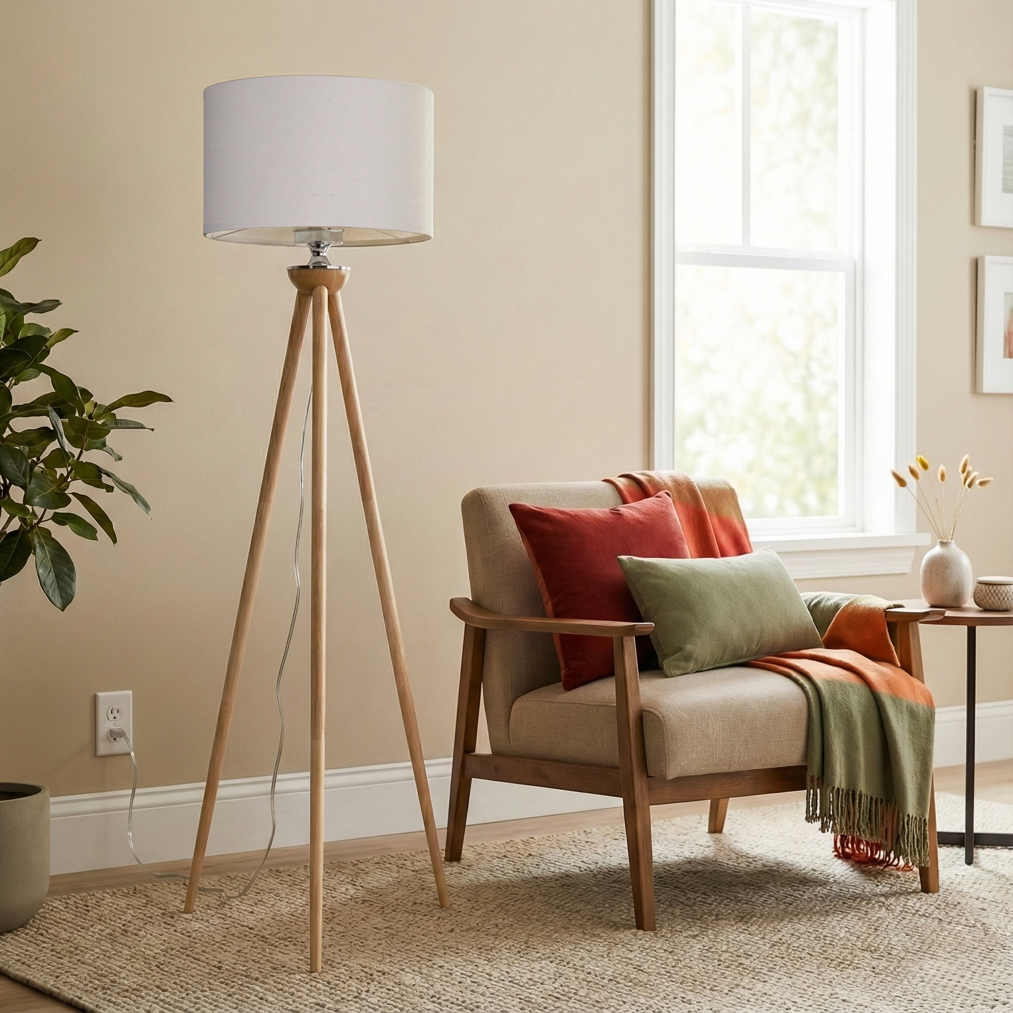 Lirios Three Legged Wooden Strip Floor Lamp - Natural