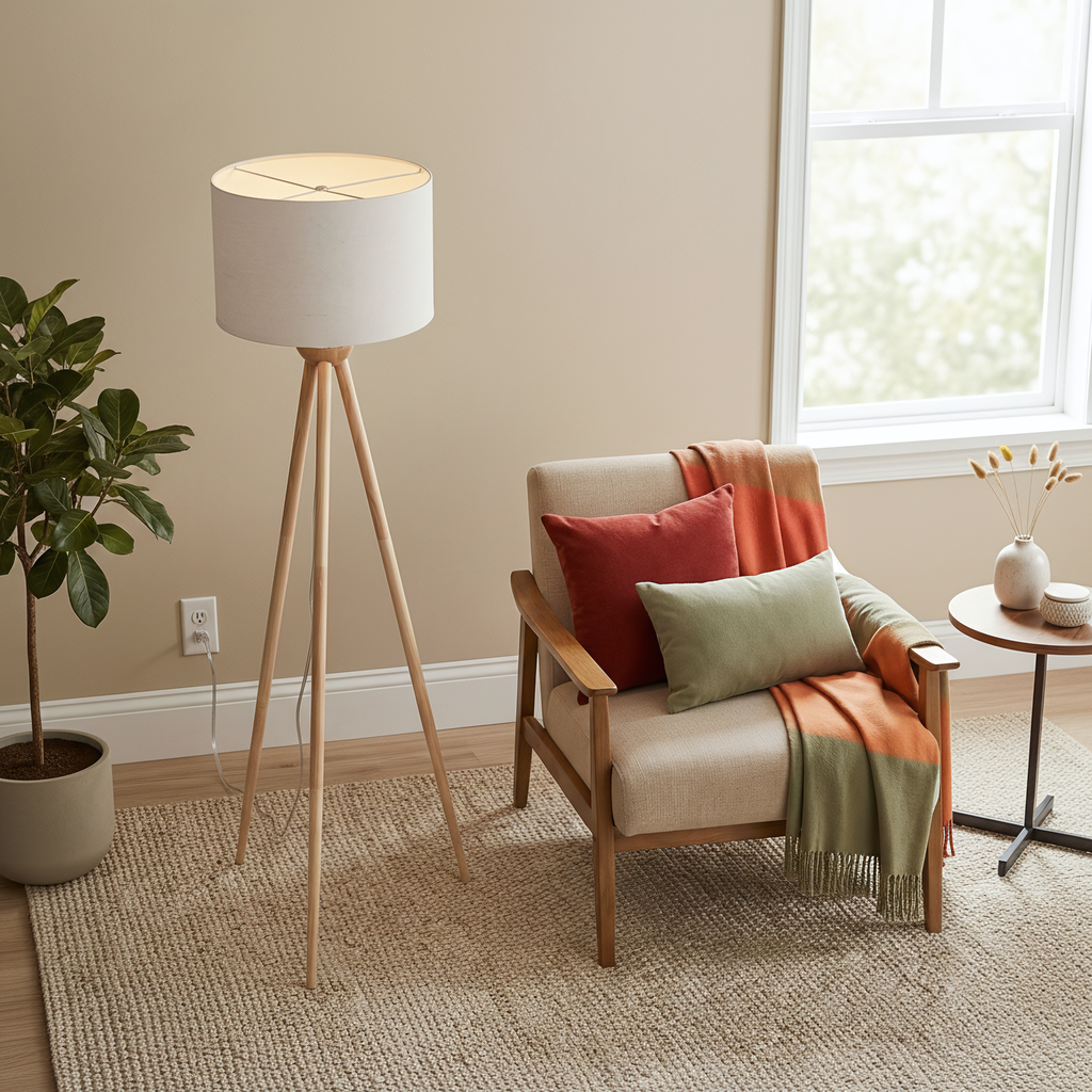 Lirios Three Legged Wooden Strip Floor Lamp - Natural