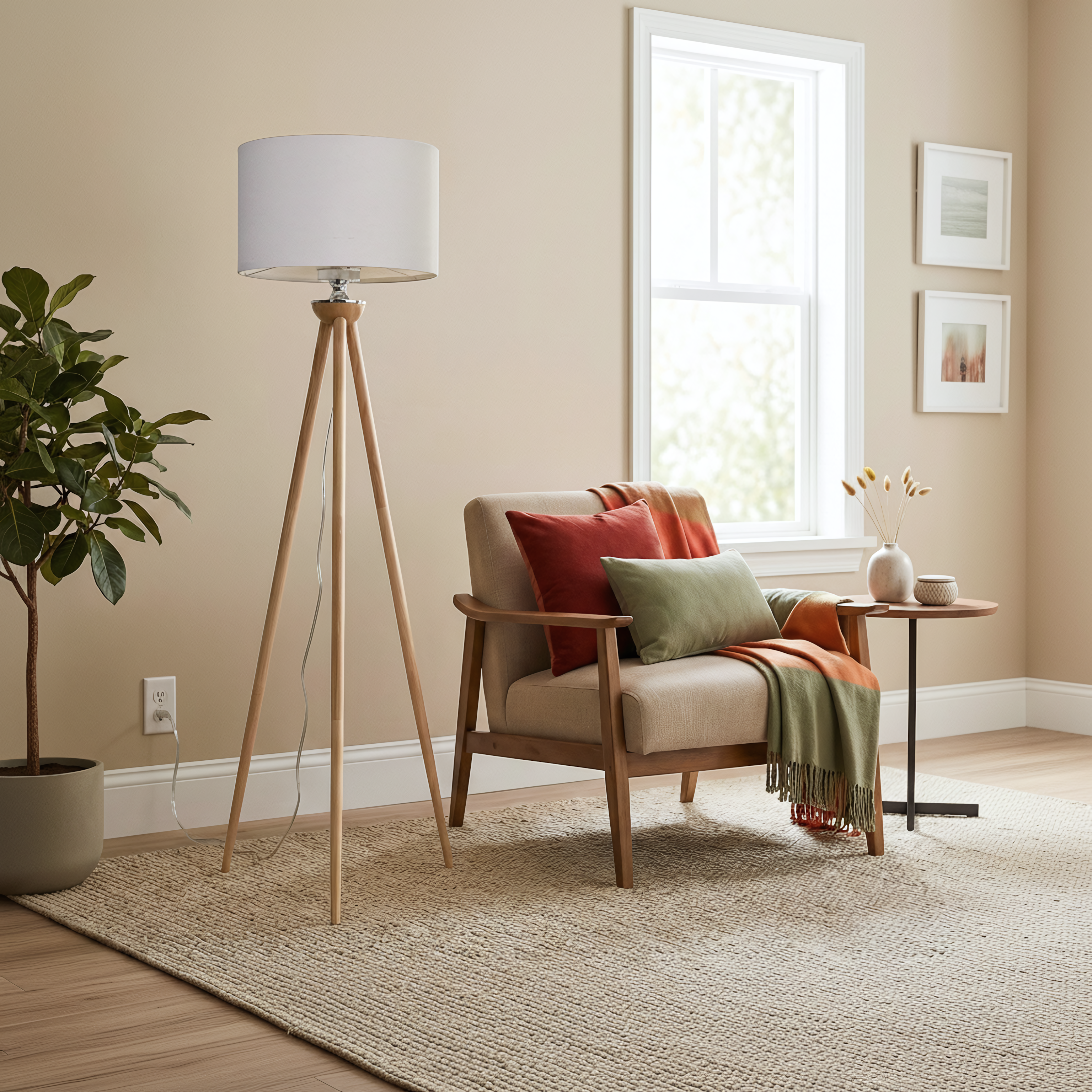 Lirios Three Legged Wooden Strip Floor Lamp - Natural