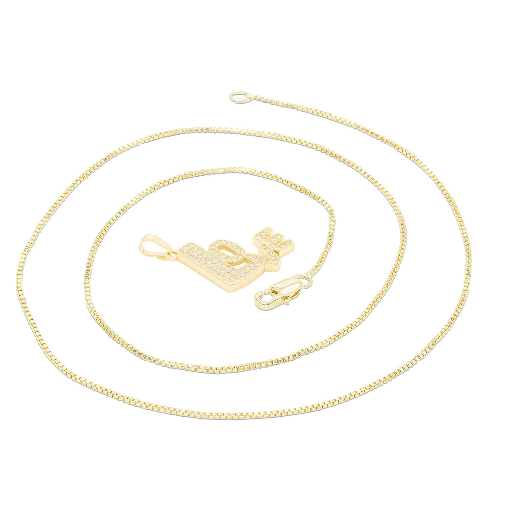 Cubic Zirconia 14K Gold Filled Love Pendant Necklace Set