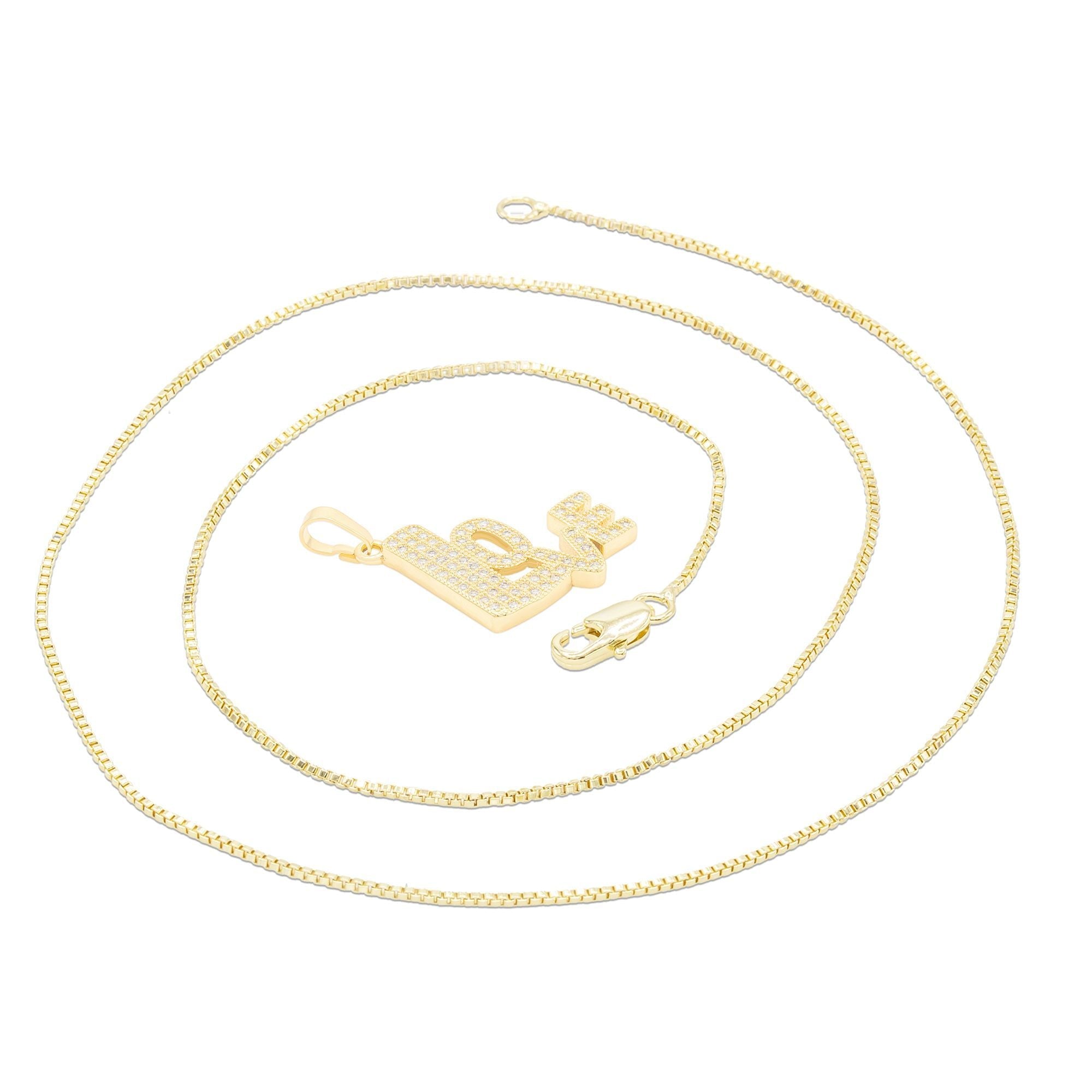 Cubic Zirconia 14K Gold Filled Love Pendant Necklace Set