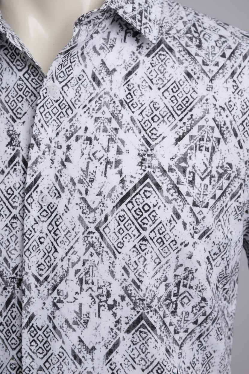 Geometric Cascade SS Shirt WHITE/BLACK