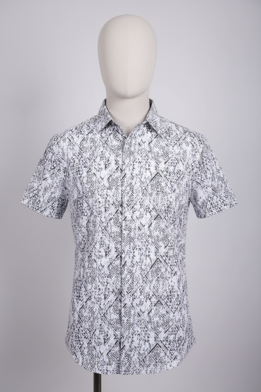 Geometric Cascade SS Shirt WHITE/BLACK