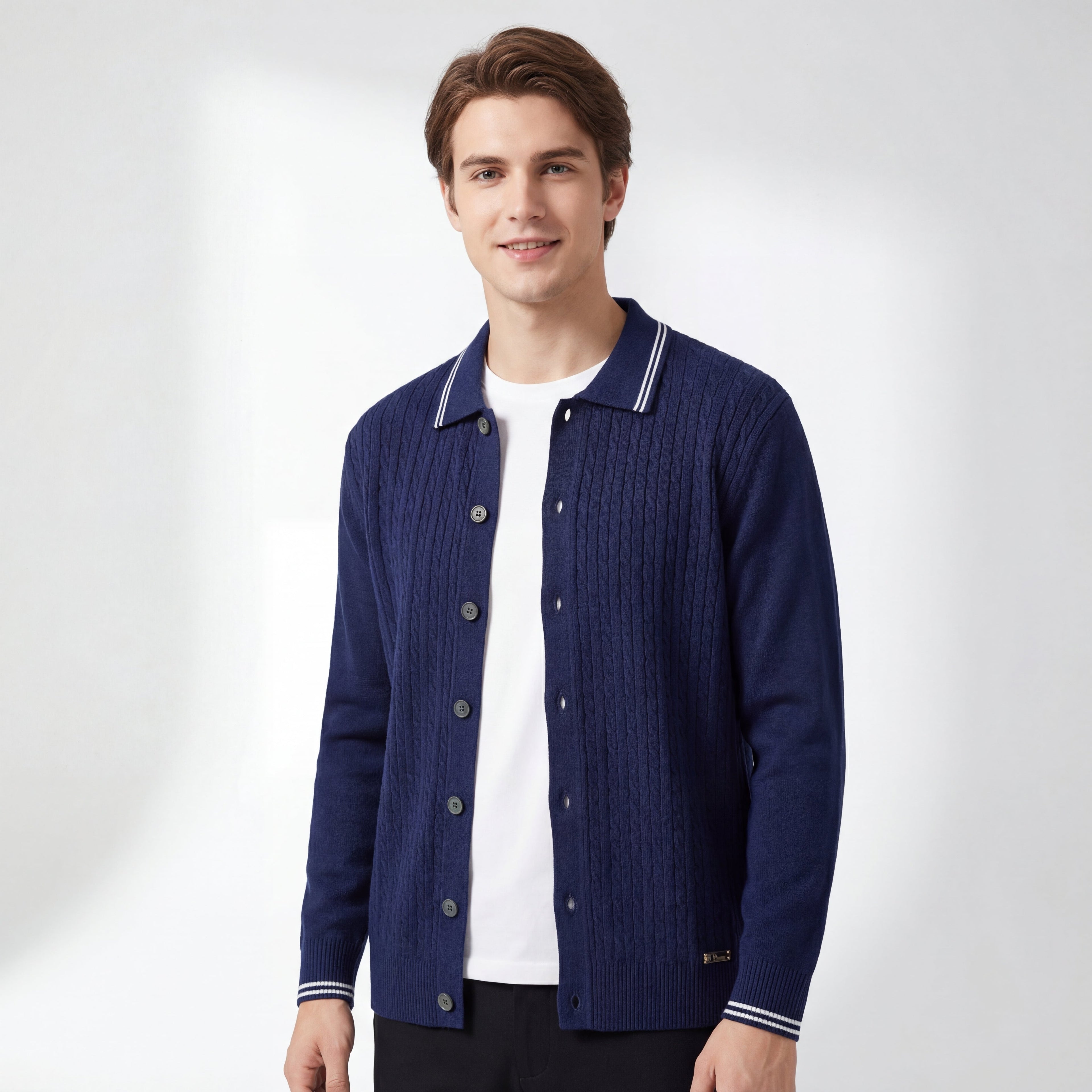Marquee Cable Knit Cardigan LS NAVY