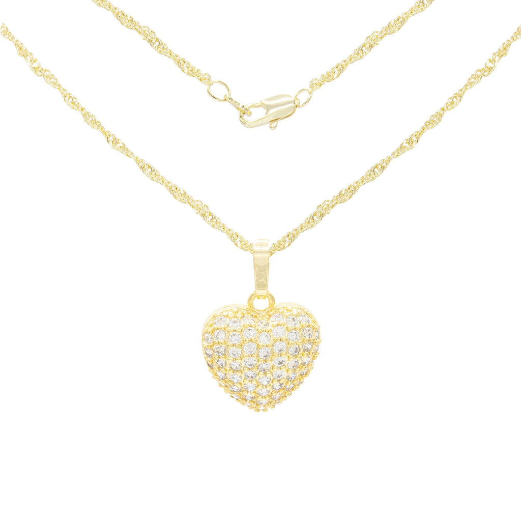 Cubic Zirconia 14K Gold Filled Voluminous Heart Pendant Necklace Set
