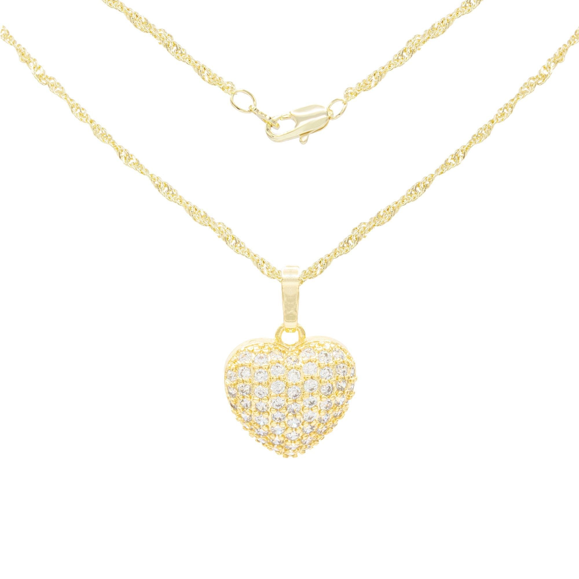 Cubic Zirconia 14K Gold Filled Voluminous Heart Pendant Necklace Set