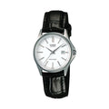 Casio Women's Black Leather Band Silver Dial Analog Watch - LTP-1183E-7A