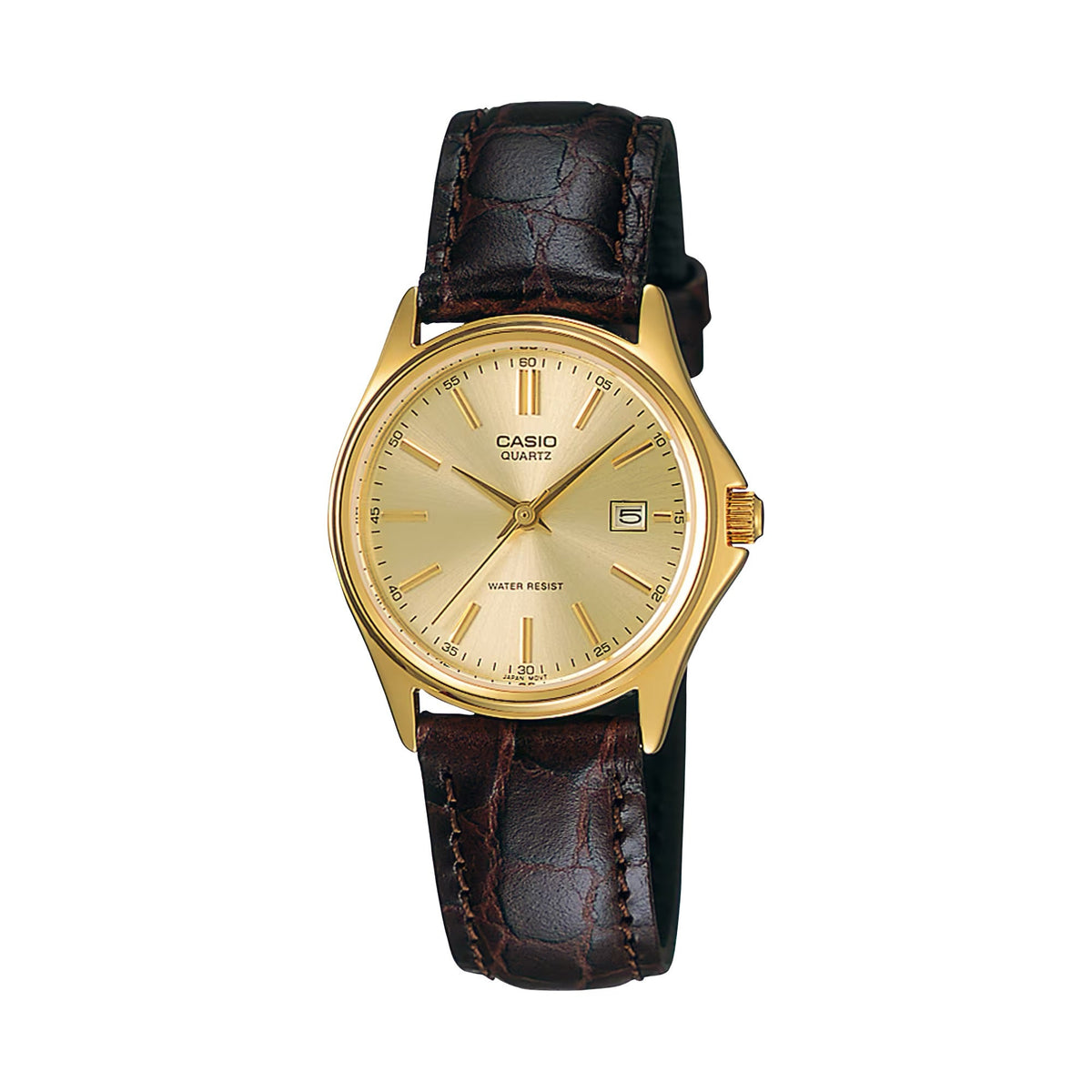 Casio Women's Gold Dial Brown Leather Strap Watch - LTP-1183Q-9A