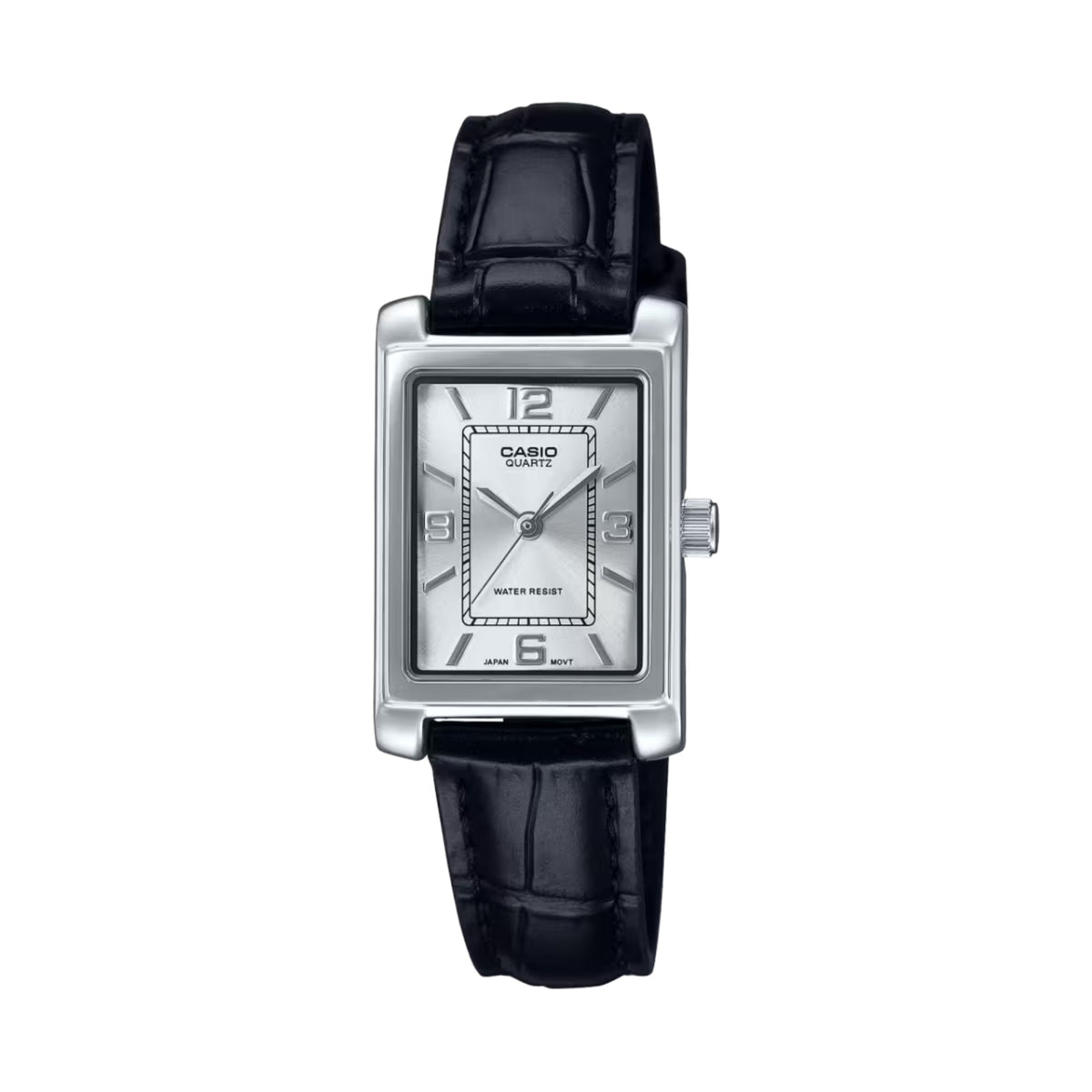 Casio Women's Silver Dial Analog Watch Black Leather Band - LTP-1234LL-7ADF
