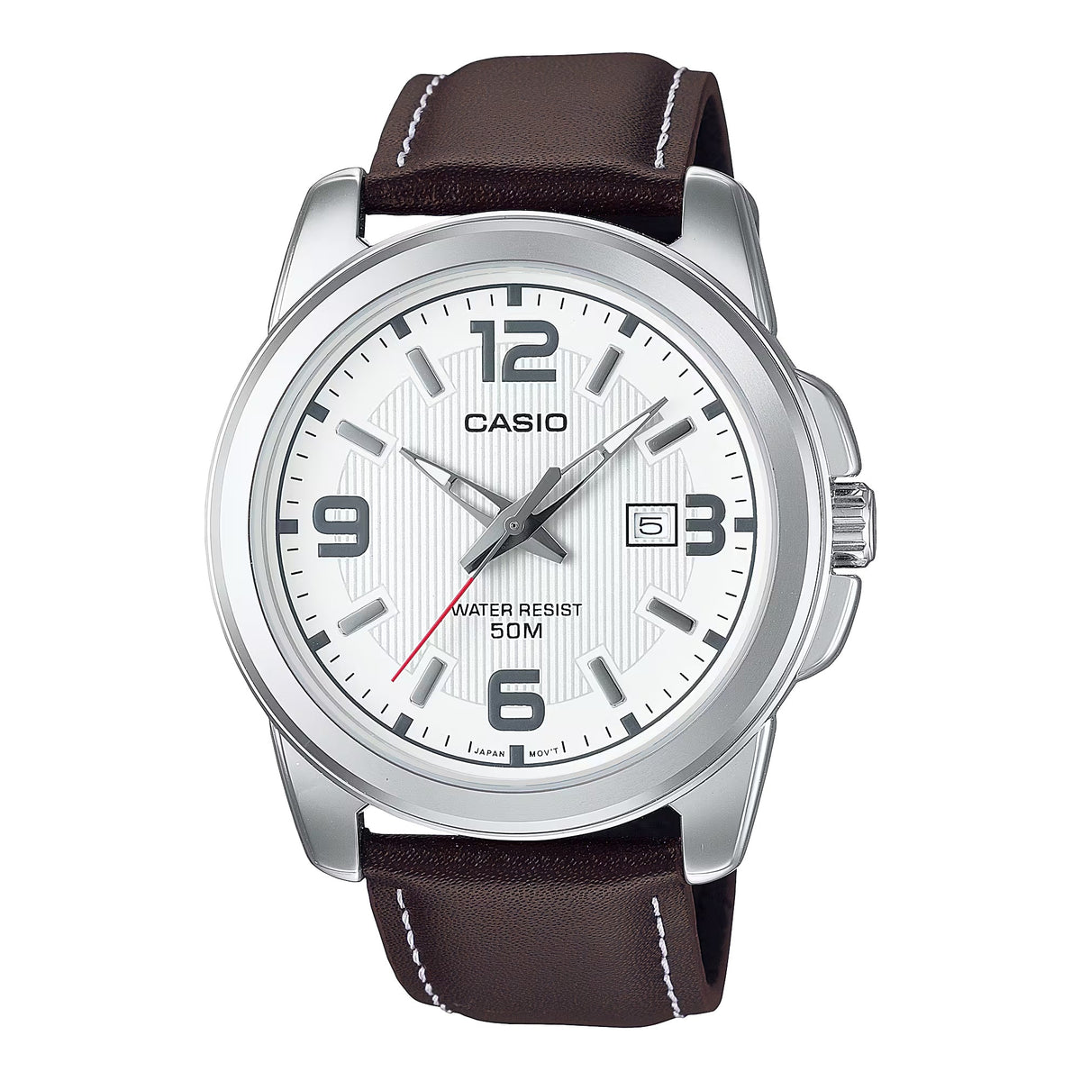 Casio Women's White Dial Analog Watch with Brown Leather Strap - LTP-1314L-7AV
