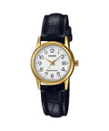 Casio Women's Gold Watch with White Dial and Black Leather Band - LTP-V002GL-7B2UDF