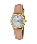 Casio Women's Beige Leather Watch with Silver Dial - LTP-V002GL-7B3UDF
