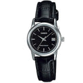 Casio Women's Black Leather Analog Watch with Black Dial - LTP-V002L-1AUDF