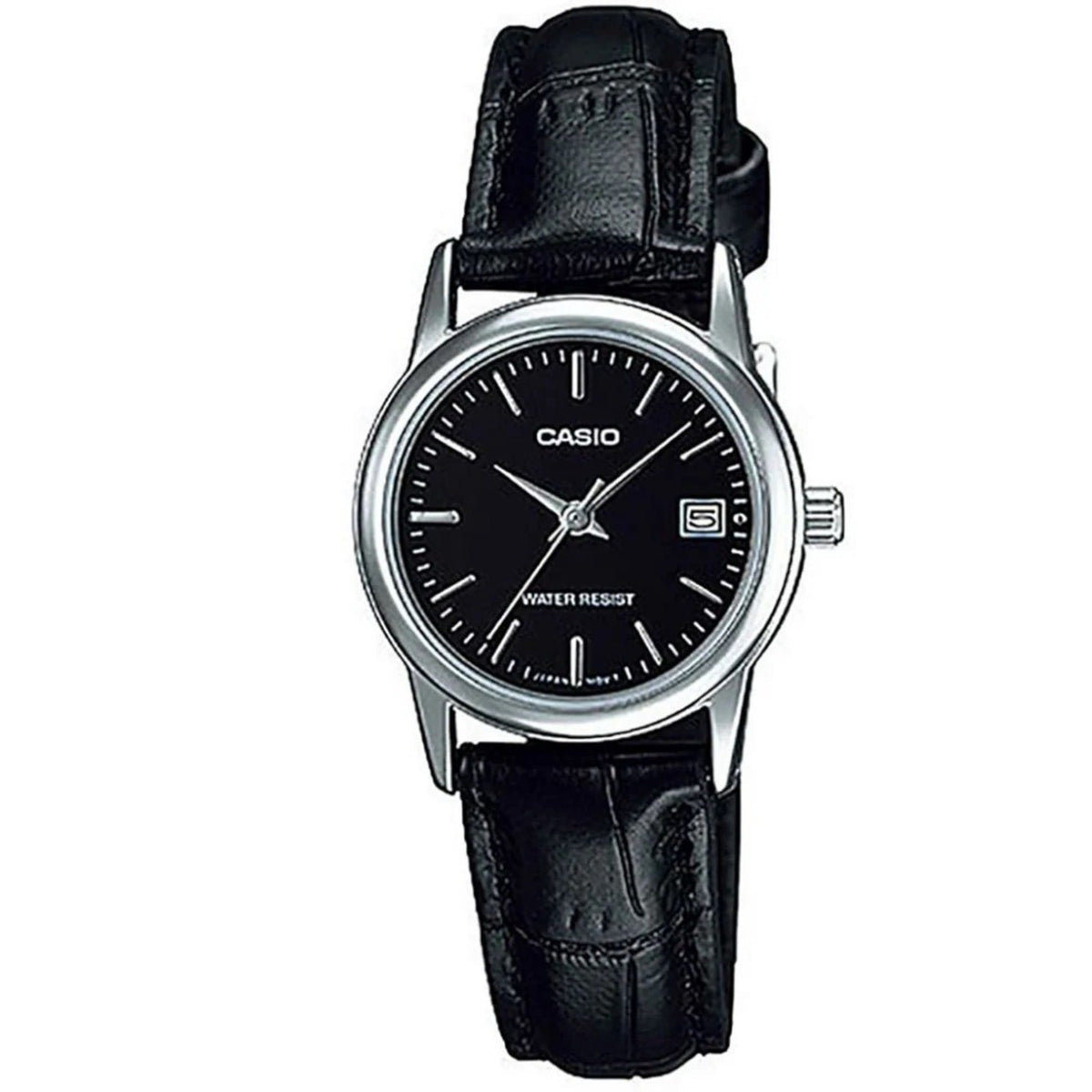 Casio Women's Black Leather Analog Watch with Black Dial - LTP-V002L-1AUDF