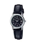 Casio Women's Black Leather Watch with Black Dial - LTP-V002L-1BUDF