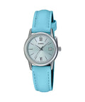Casio Women's Light Blue Leather Watch with Silver Dial - LTP-V002L-2B3UDF