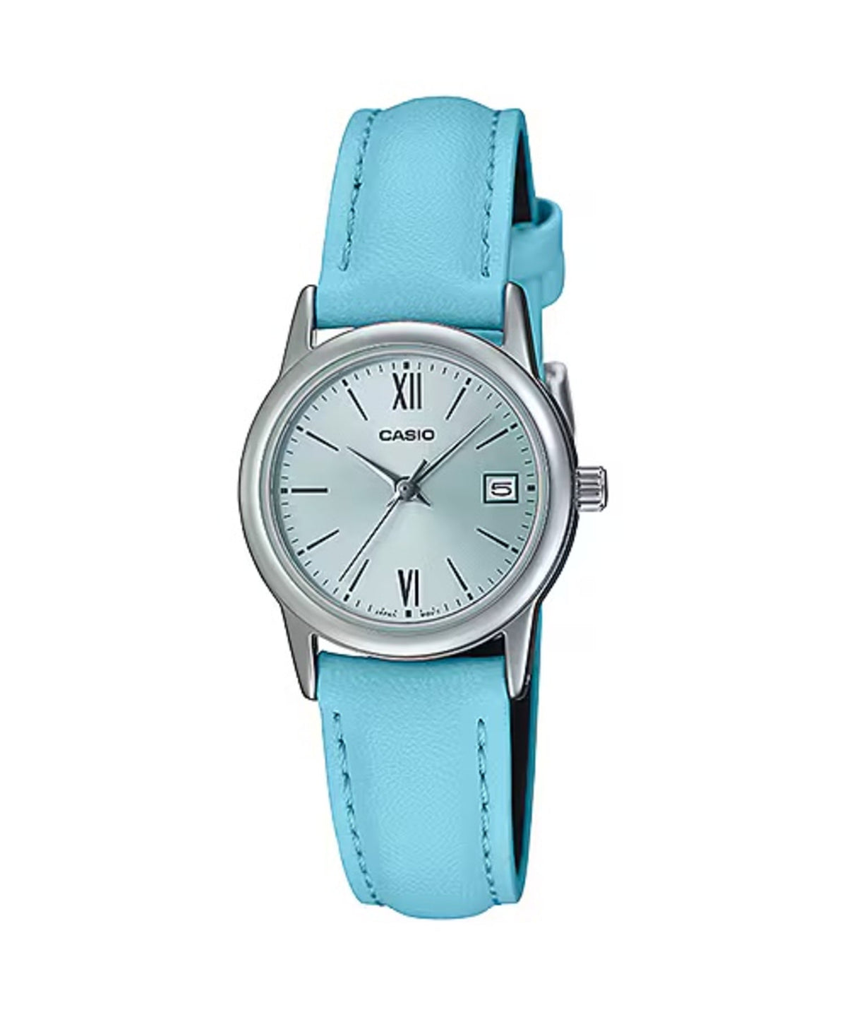 Casio Women's Light Blue Leather Watch with Silver Dial - LTP-V002L-2B3UDF