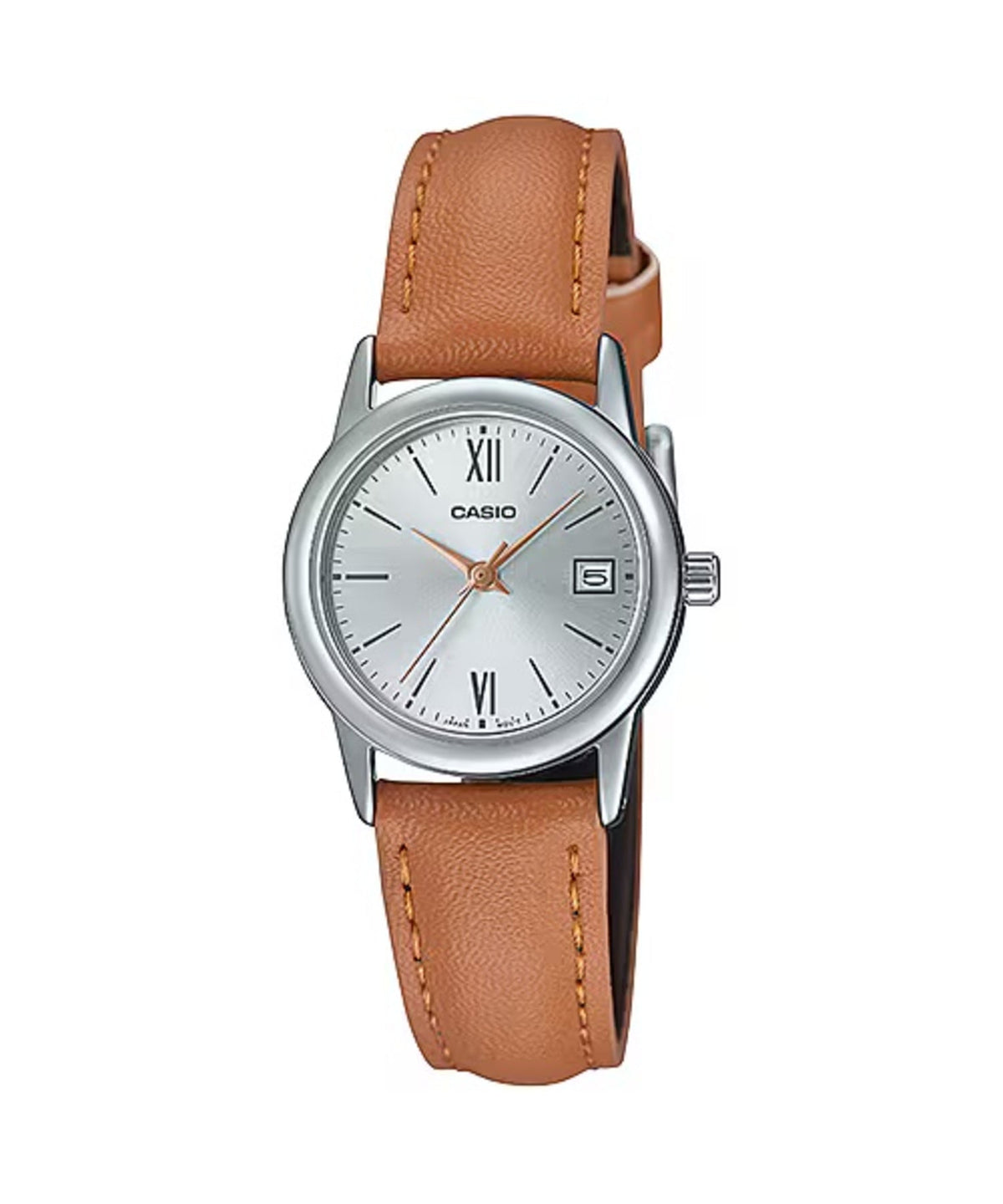 Casio Women's Silver Dial Watch with Brown Leather Band - LTP-V002L-7B3UDF