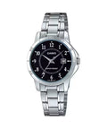Casio Women's Silver Bracelet Watch with Black Dial - LTP-V004D-1B