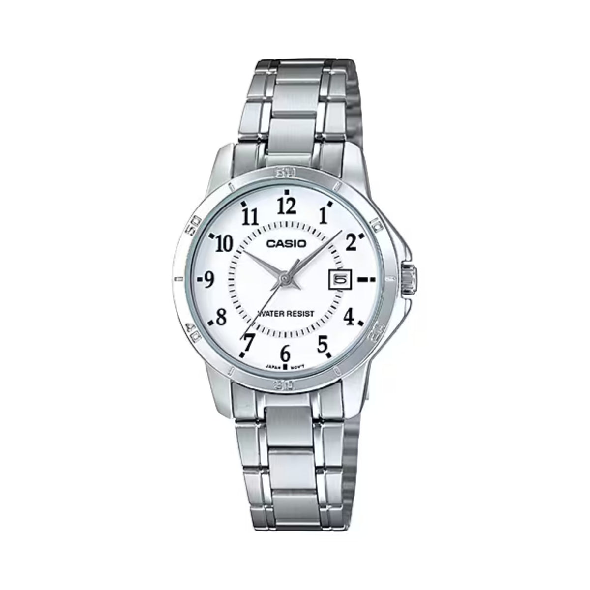Casio Women’s Silver Bracelet Watch with White Dial and Date - LTP-V004D-7BUDF