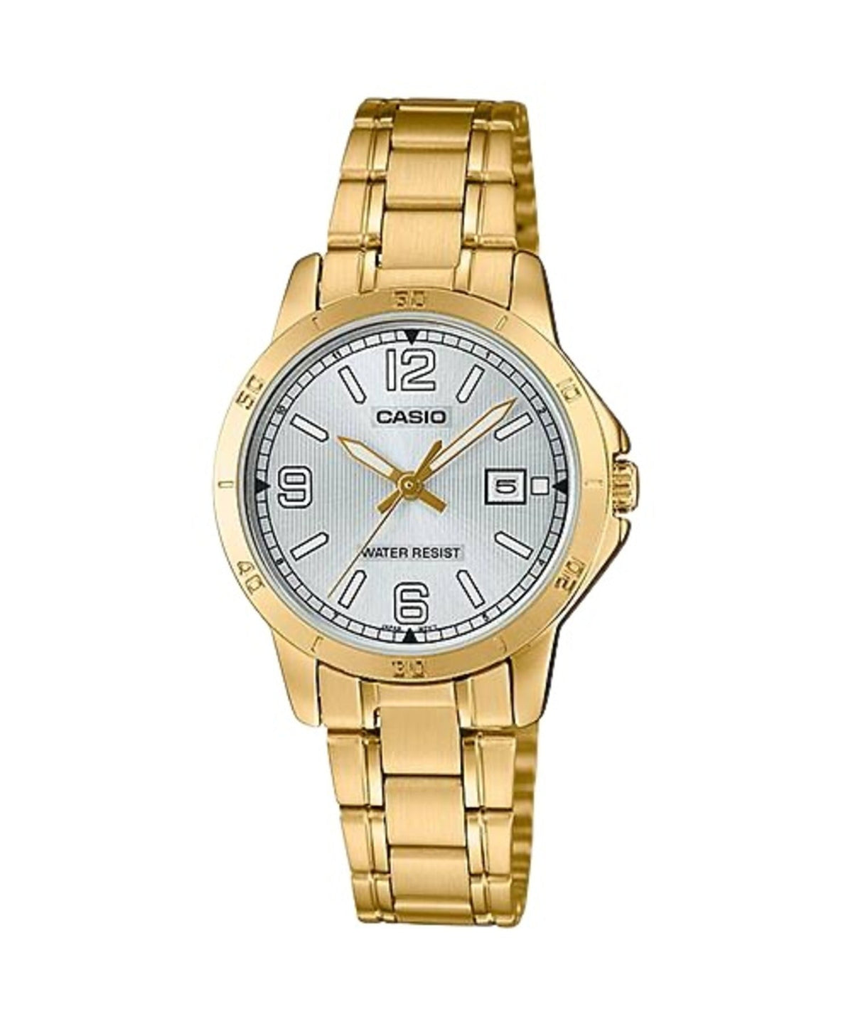 Casio Women's Silver Dial Gold-Tone Stainless Steel Bracelet Watch - LTP-V004G-7B2UDF