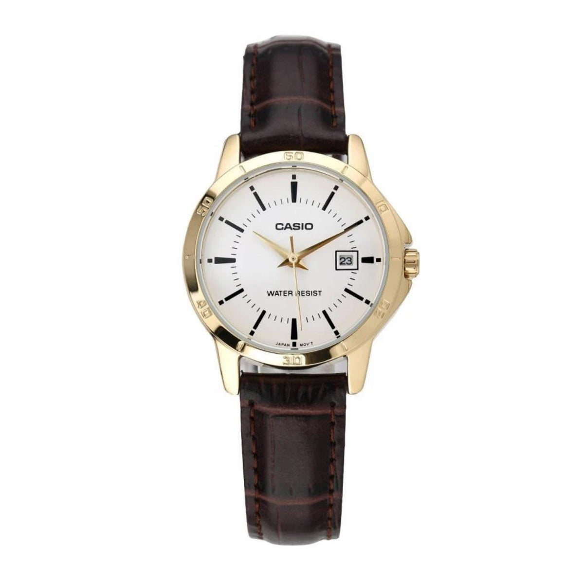 Casio Women’s Gold Analog Watch with White Dial and Brown Leather Strap - LTP-V004GL-7AUDF