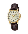 Casio Women's Gold-Tone Watch with Brown Leather Band and Champagne Dial - LTP-V004GL-9AUDF