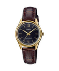 Casio Women's Gold-Tone Analog Watch with Black Dial & Brown Leather Band - LTP-V005GL-1B2UDF