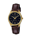 Casio Women's Black Dial Gold-Tone Case Brown Leather Strap Watch - LTP-V005GL-1BUDF