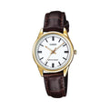 Casio Women's Gold-Tone Watch with White Dial and Brown Leather Band - LTP-V005GL-7AUDF