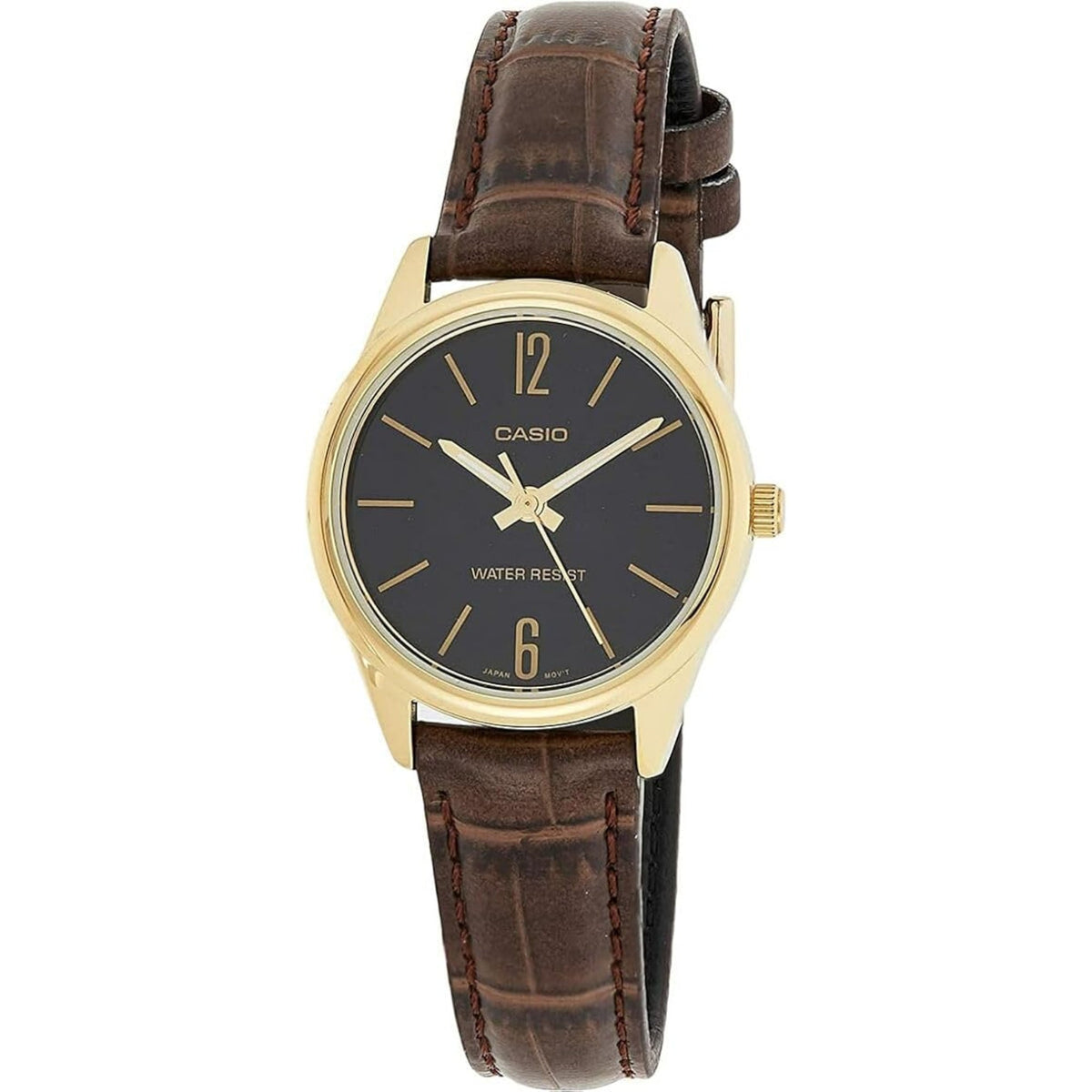 Casio Women's Gold-Tone Leather Strap Analog Watch Black Dial - LTP-V005GL-9BUDF