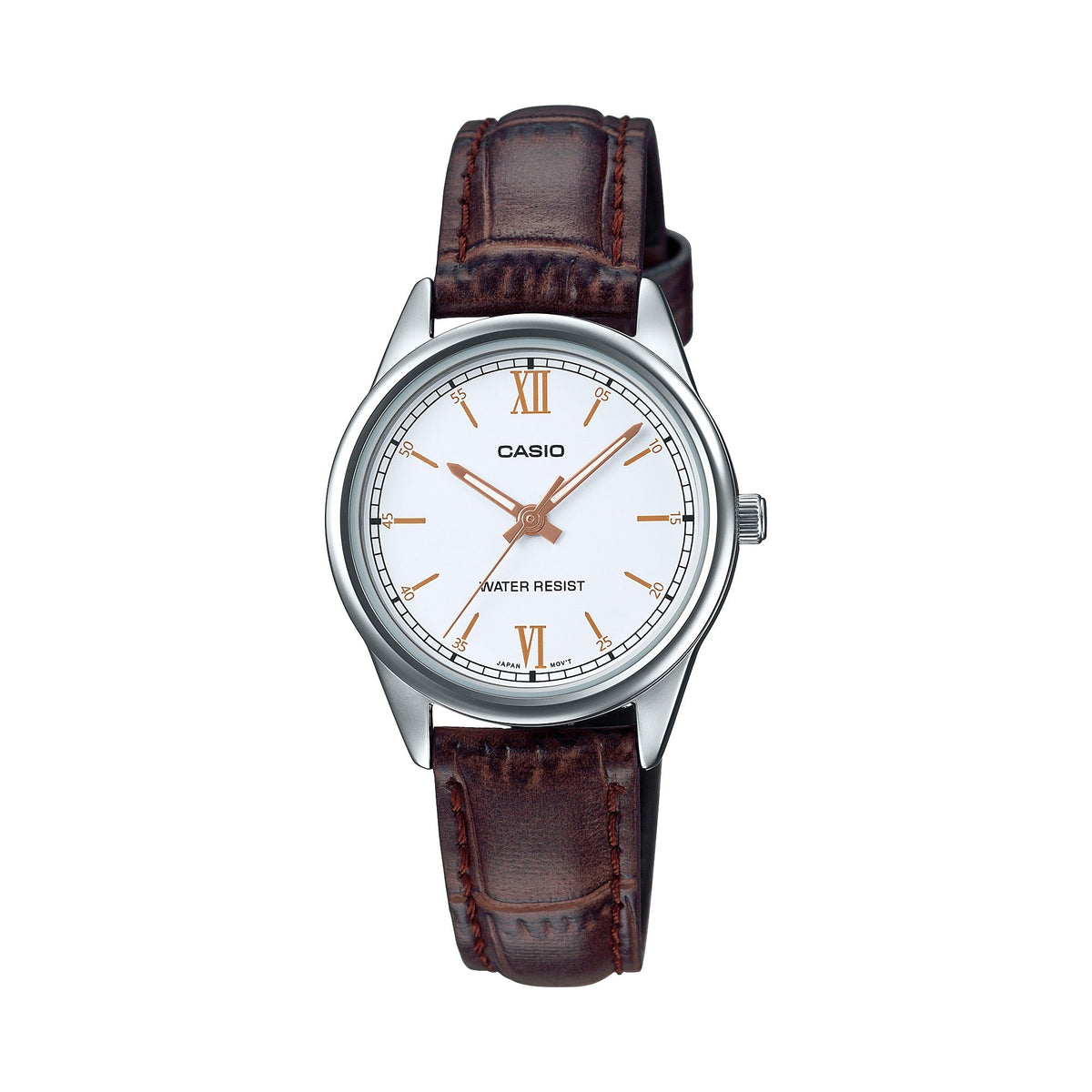 Casio Women's Brown Leather Watch with White Dial - LTP-V005L-7B3UDF