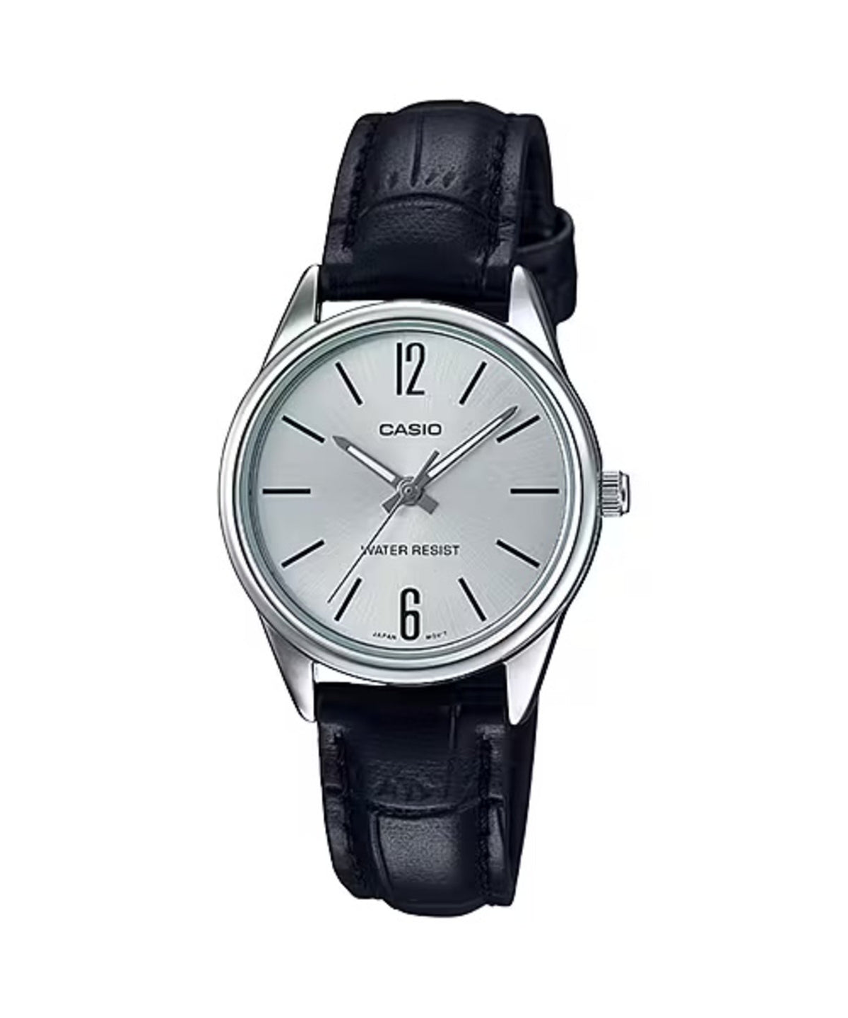 Casio Women's Black Leather Strap Silver Dial Analog Watch - LTP-V005L-7BUDF