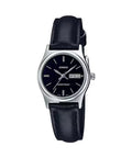 Casio Women's Black Leather Strap Watch with Black Dial - LTP-V006L-1B2UDF
