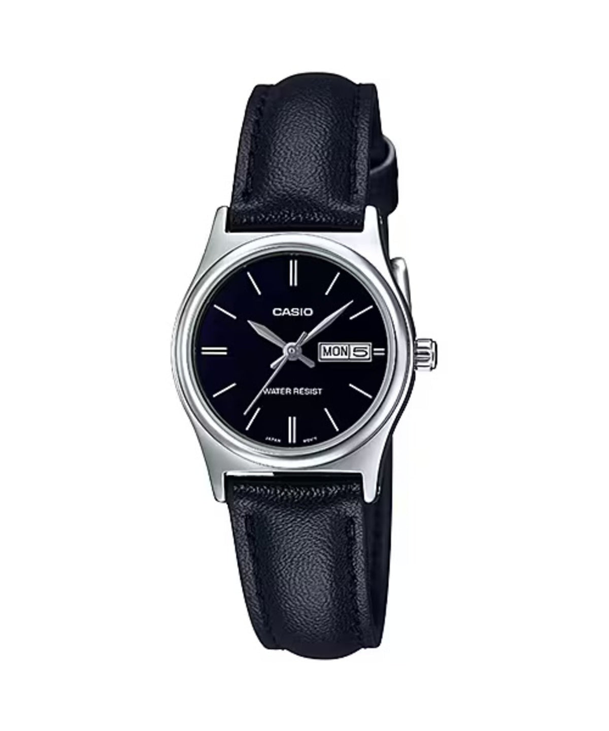 Casio Women's Black Leather Strap Watch with Black Dial - LTP-V006L-1B2UDF