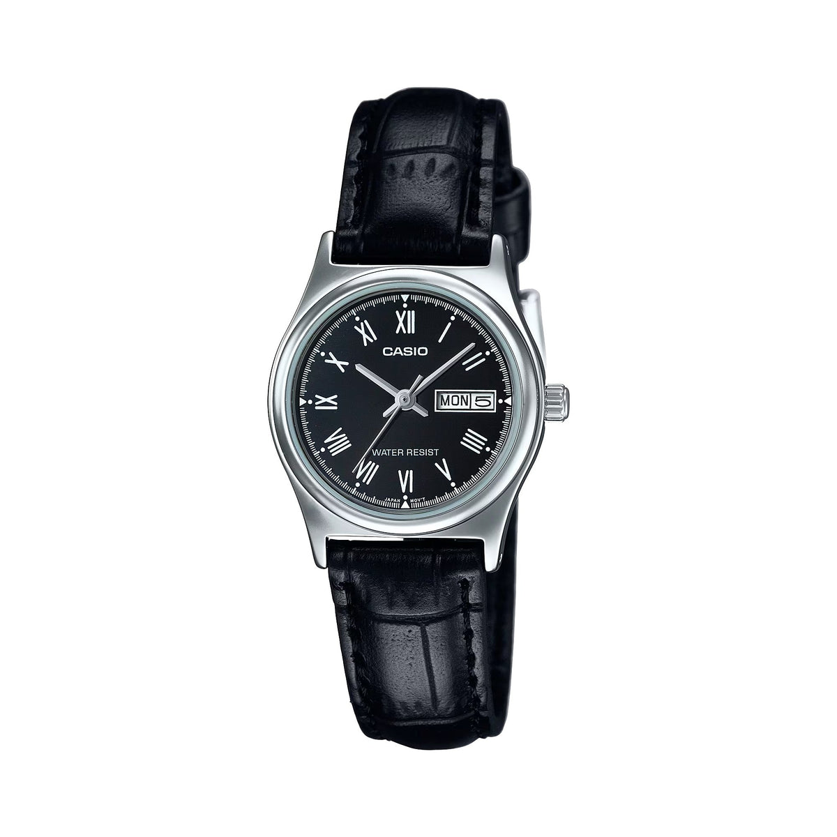 Casio Women's Black Leather Strap Black Dial Analog Watch - LTP-V006L-1BUDF