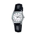 Casio Women's White Dial Black Leather Strap Watch - LTP-V006L-7BUDF