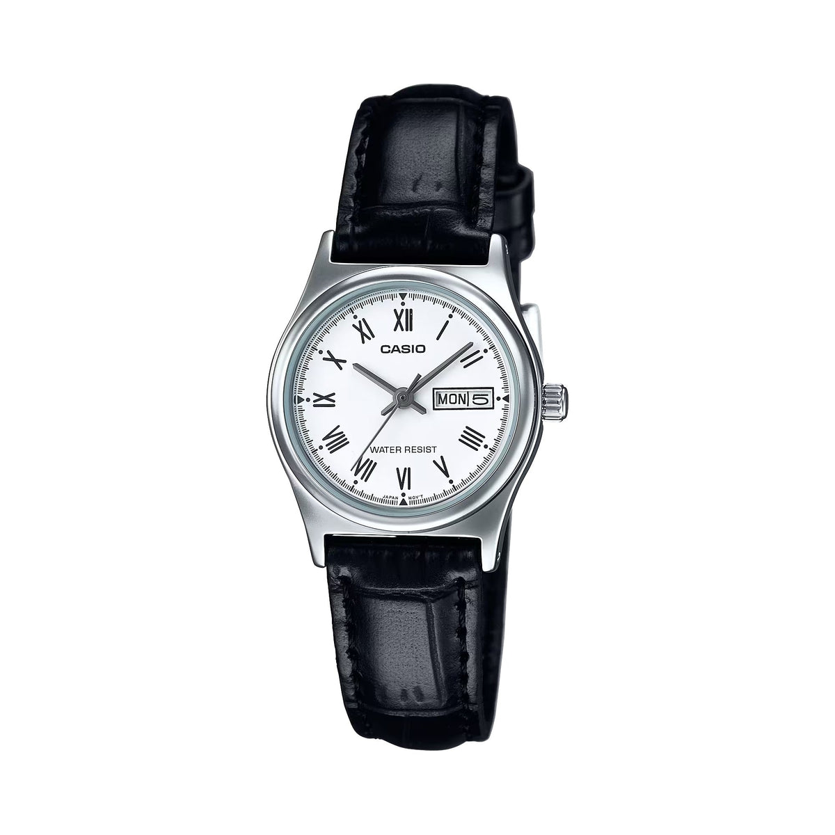 Casio Women's White Dial Black Leather Strap Watch - LTP-V006L-7BUDF