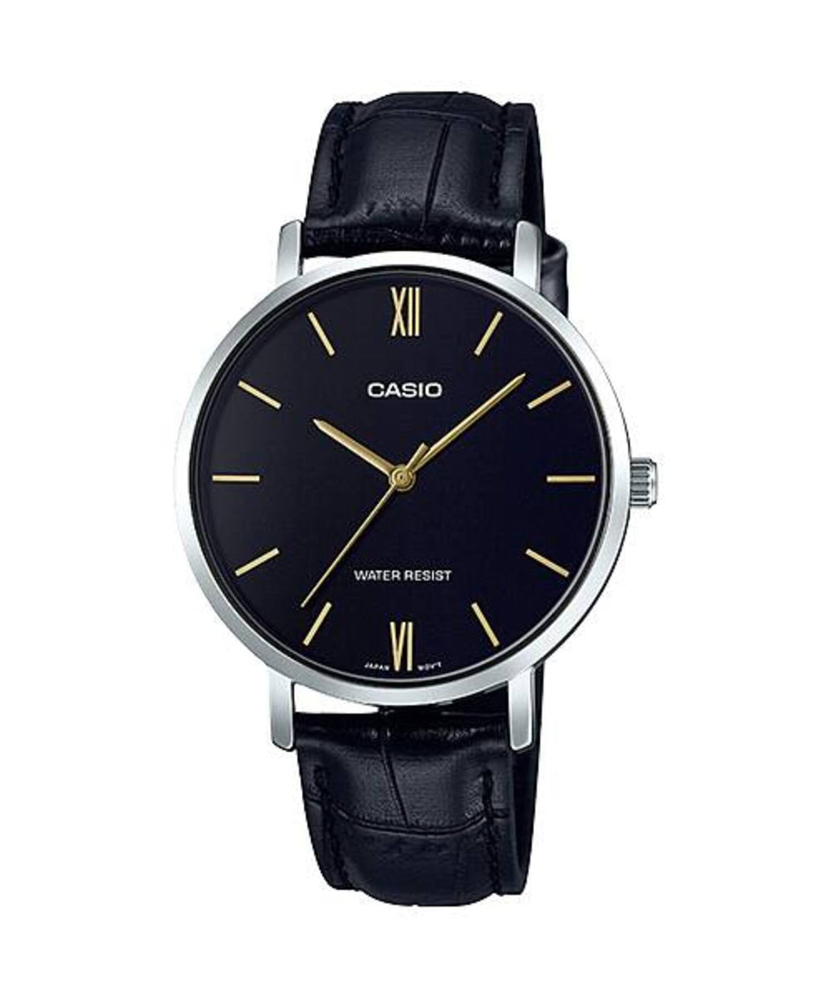 Casio Women's Black Leather Strap Black Dial Watch - Casio_LTP_VT01L_1BUDF