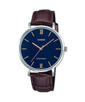 Casio Women's Blue Dial Brown Leather Strap Watch - LTP-VT01L-2BUDF
