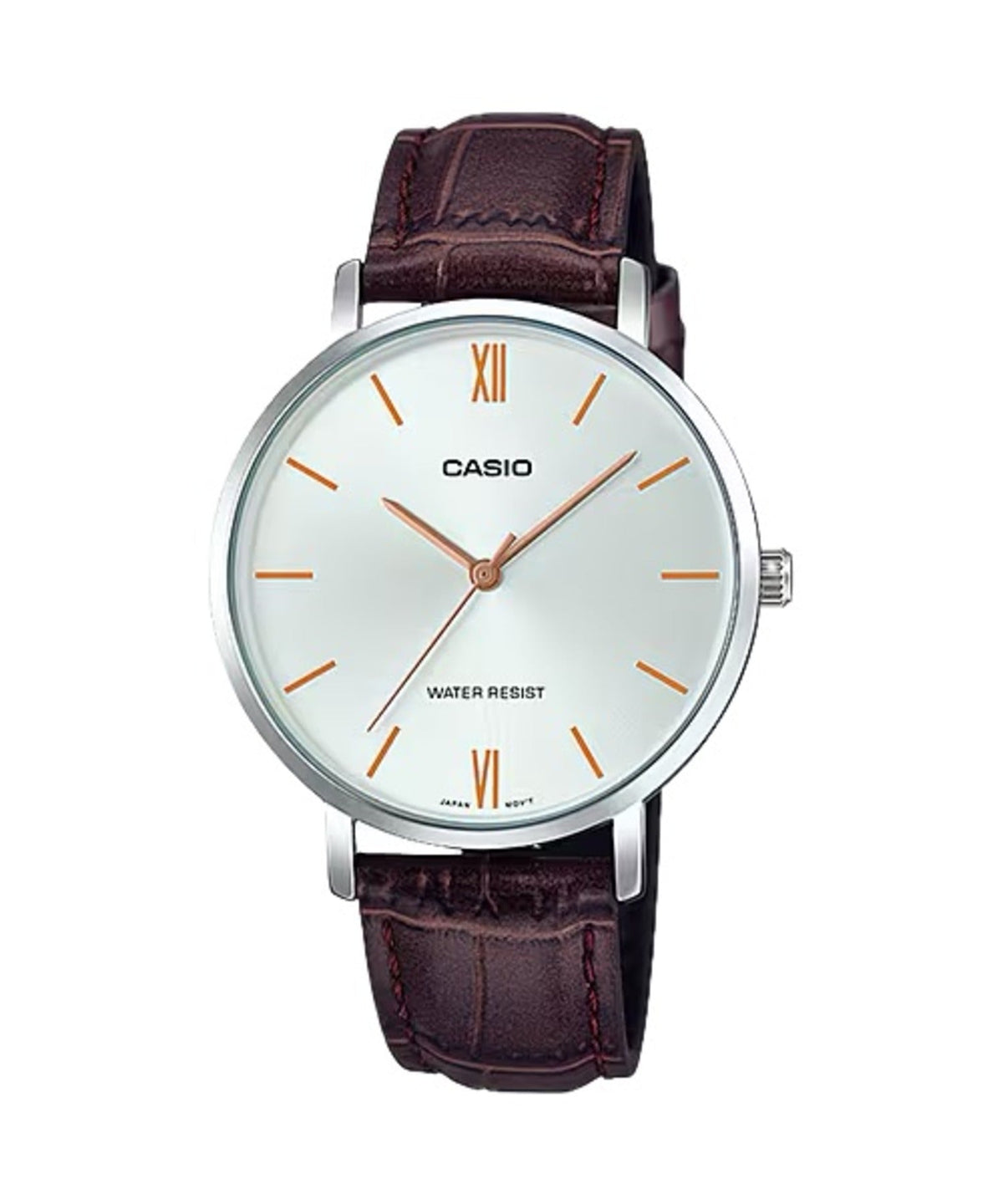 Casio Women's Silver Dial Brown Leather Strap Watch - LTP-VT01L-7B2UDF