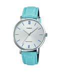 Casio Women's Silver Dial Light Blue Leather Strap Watch - LTP-VT01L-7B3UDF